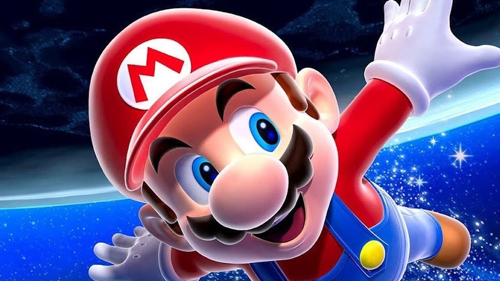 Photo of Super Mario flying through the galaxy.